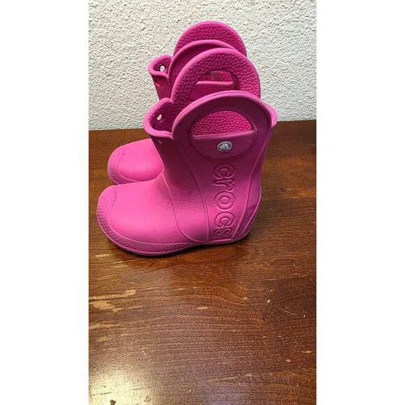 Crocs Kids Handle It Pink Rain Boots Size C8 Durable & Lightweight Waterproof Sh - Picture 4 of 6